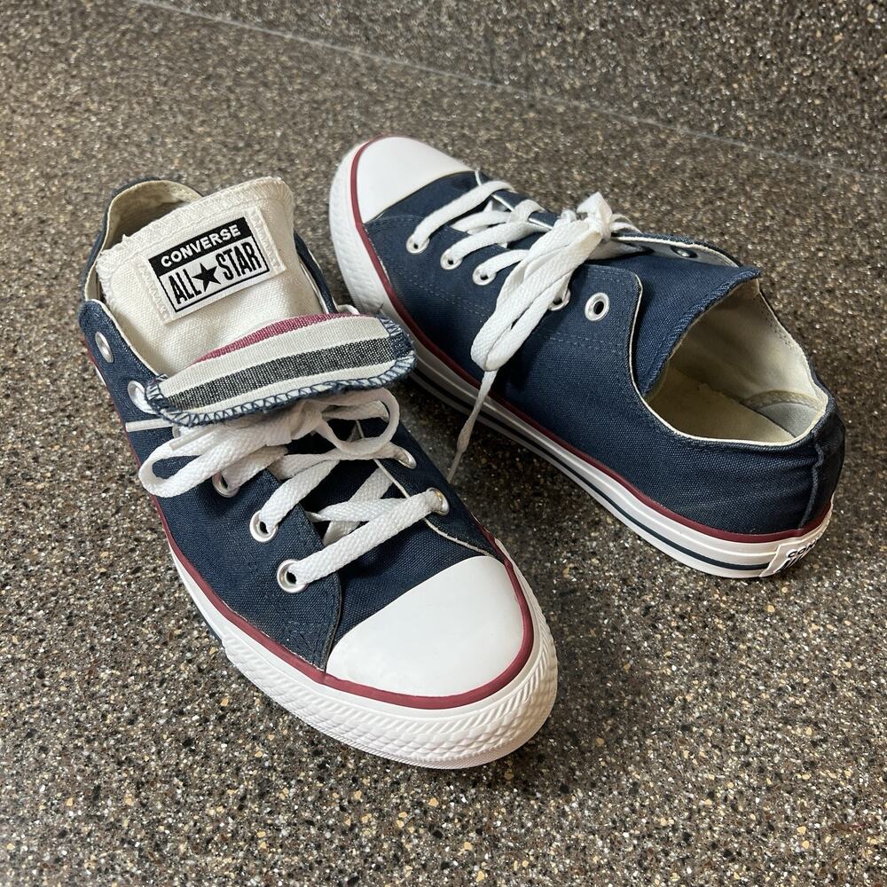 Converse All Star Womens 10 Blue Canvas Sneaker Lace Up Low Mens 8 Double Tongue